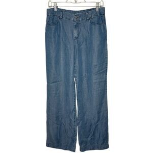 Chico's The Platinum Trouser Blue Chambray Wide Leg Pants Size 00